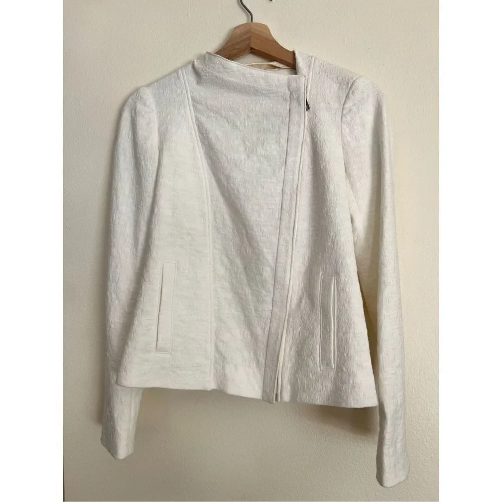 VINCE Cream TEXTURED ZIPPER FRISE asymmetrical JACKET $425 sz XXS